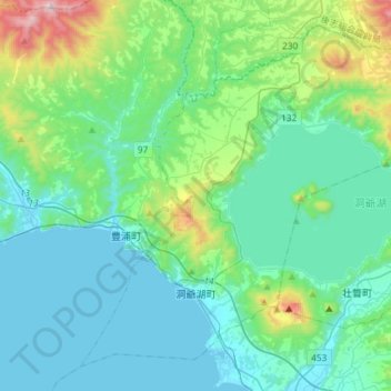 Mapa topográfico Toyako, altitude, relevo