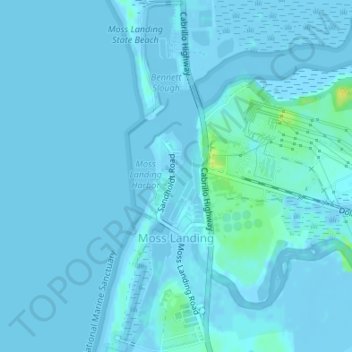 Mapa topográfico Moss Landing, altitude, relevo