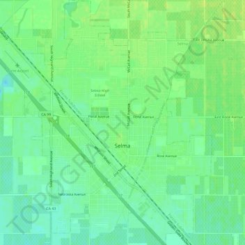 Mapa topográfico Selma, altitude, relevo