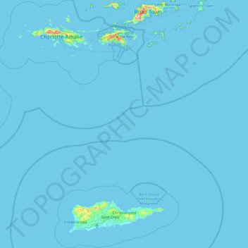 Mapa topográfico Îles Vierges des États-Unis, altitude, relevo