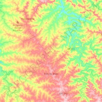 Mapa topográfico Três de Maio, altitude, relevo
