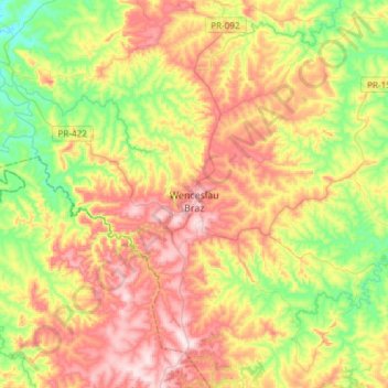 Mapa topográfico Wenceslau Braz, altitude, relevo