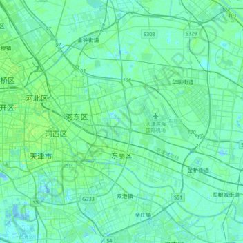 Mapa topográfico 东丽区, altitude, relevo