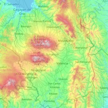Mapa topográfico Bukidnon, altitude, relevo