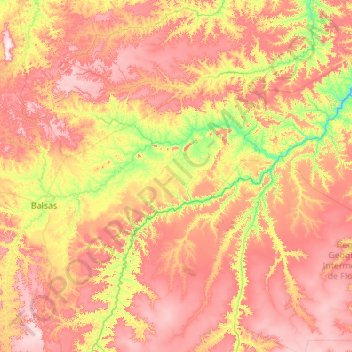 Mapa topográfico Microrregião da Chapada das Mangabeiras, altitude, relevo
