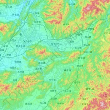 Mapa topográfico 东阳市, altitude, relevo