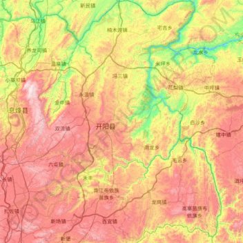 Mapa topográfico 开阳县, altitude, relevo