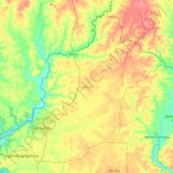 Mapa topográfico Consuelo, altitude, relevo