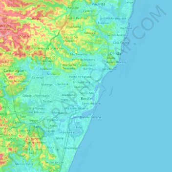 Mapa topográfico Recife, altitude, relevo