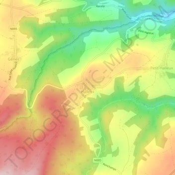 Mapa topográfico Halleux, altitude, relevo