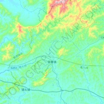 Mapa topográfico 赋春镇, altitude, relevo