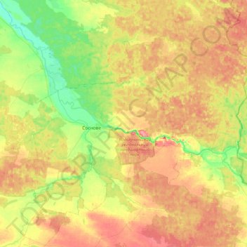 Mapa topográfico Sosnove Settlement Hromada, altitude, relevo