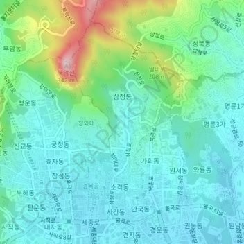 Mapa topográfico 삼청동, altitude, relevo