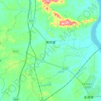 Mapa topográfico 黄桥镇, altitude, relevo