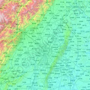 Mapa topográfico 成都市, altitude, relevo