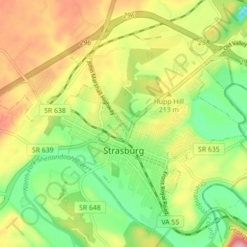 Mapa topográfico Strasburg, altitude, relevo