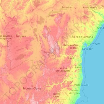 Mapa topográfico Bahia, altitude, relevo