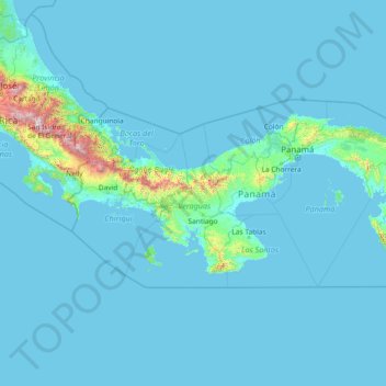 Mapa topográfico Panamá, altitude, relevo