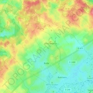 Mapa topográfico Bulle, altitude, relevo