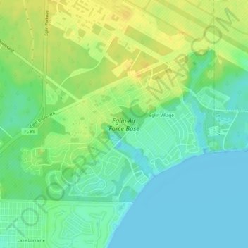 Mapa topográfico Eglin Air Force Base, altitude, relevo