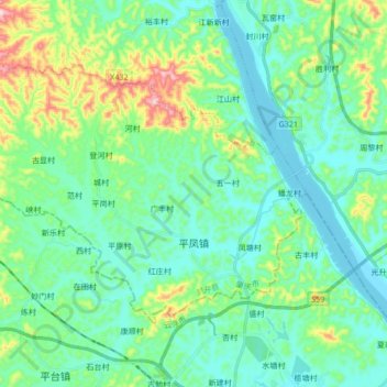 Mapa topográfico 平凤镇, altitude, relevo