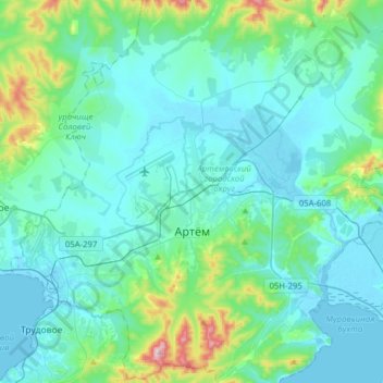 Mapa topográfico Артём, altitude, relevo
