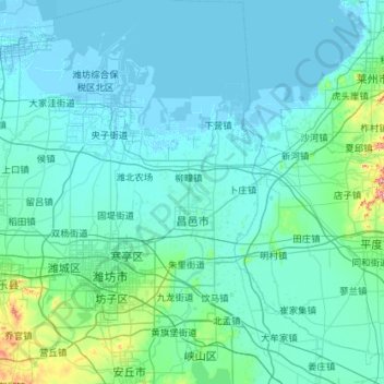 Mapa topográfico Changyi City, altitude, relevo