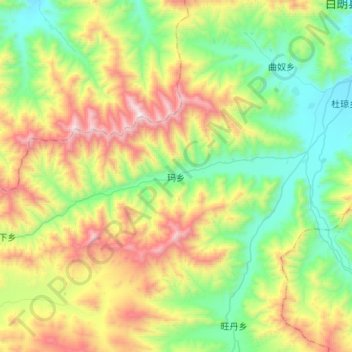 Mapa topográfico 玛乡, altitude, relevo