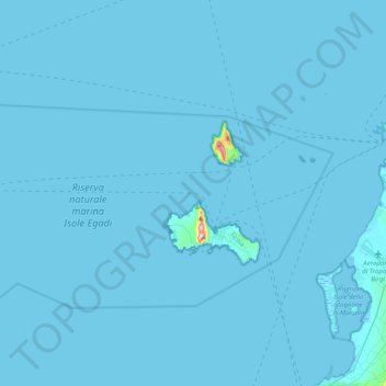 Mapa topográfico Îles Égades, altitude, relevo