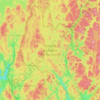 Mapa topográfico Réserve faunique de Portneuf, altitude, relevo