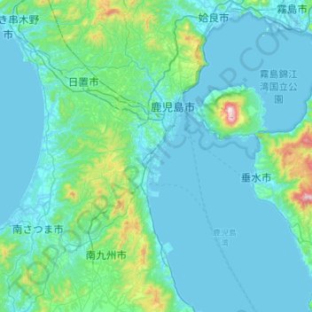Mapa topográfico Kagoshima, altitude, relevo