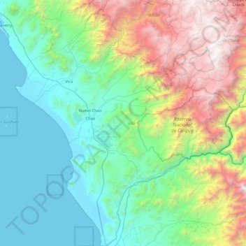 Mapa topográfico Virú, altitude, relevo