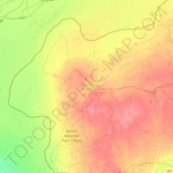 Mapa topográfico Jaisalmer, altitude, relevo
