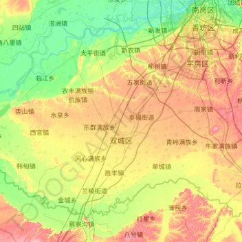 Mapa topográfico Shuangcheng District, altitude, relevo