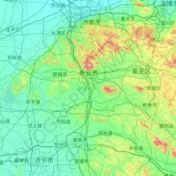Mapa topográfico 泰安市, altitude, relevo