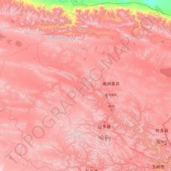 Mapa topográfico 曲麻莱县, altitude, relevo