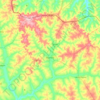 Mapa topográfico Duartina, altitude, relevo