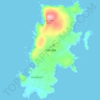 Mapa topográfico Fair Isle, altitude, relevo