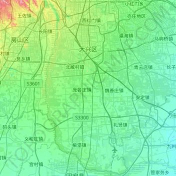 Mapa topográfico Daxing District, altitude, relevo