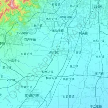 Mapa topográfico 涿州市, altitude, relevo