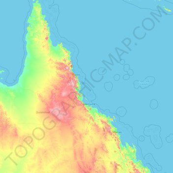 Mapa topográfico Great Barrier Reef, altitude, relevo