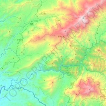 Mapa topográfico Celica, altitude, relevo