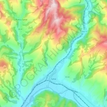 Mapa topográfico Salva, altitude, relevo