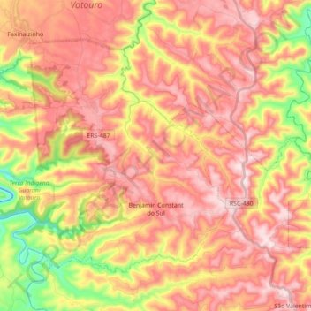 Mapa topográfico Benjamin Constant do Sul, altitude, relevo