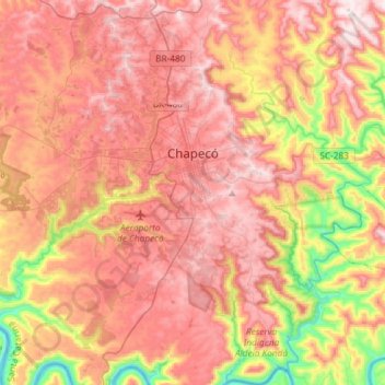 Mapa topográfico Chapecó, altitude, relevo