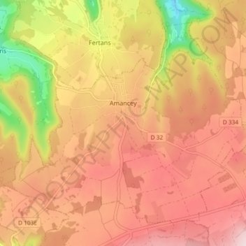 Mapa topográfico Amancey, altitude, relevo