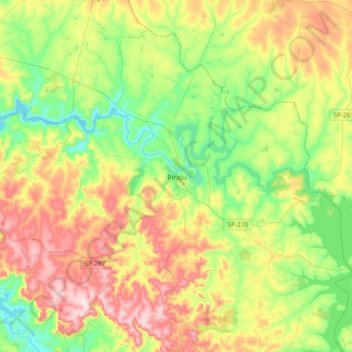 Mapa topográfico Piraju, altitude, relevo