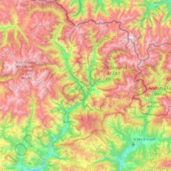 Mapa topográfico Pallars-Supérieur, altitude, relevo