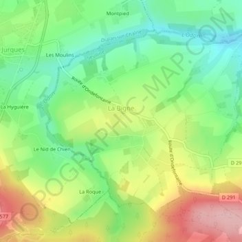 Mapa topográfico La Bigne, altitude, relevo