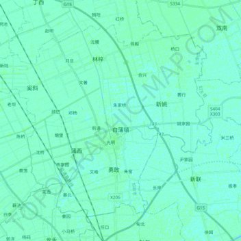 Mapa topográfico 白蒲镇, altitude, relevo